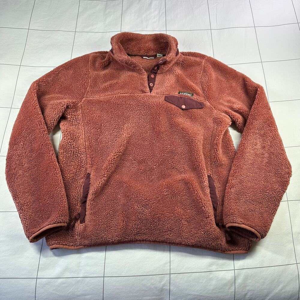 L.L. Bean Pullover Womens Medium Rust Hi-Pile Fleece Warm Hiking Outdoor Cozy